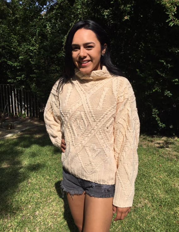 525,tan knit sweater,100% cotton,1980s, medium,Lar
