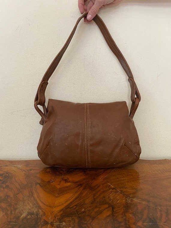 Vintage Brown Leather purse, shoulder bag, 1970s,… - image 3