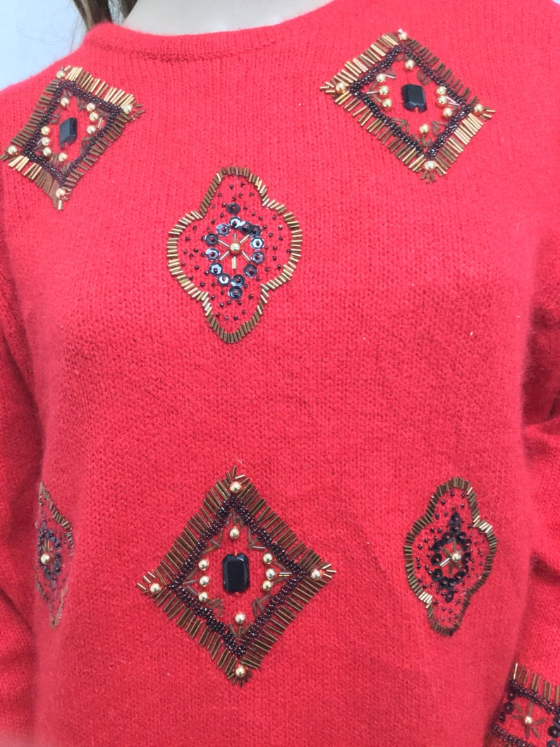 Beads Medium Bronze knit sweater,beaded sweater,Black Karen Scott Angora Sweater