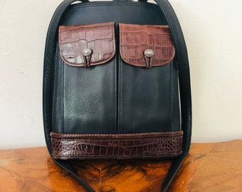 Brighton leren portemonnee, zwart, bruin, schoudertas