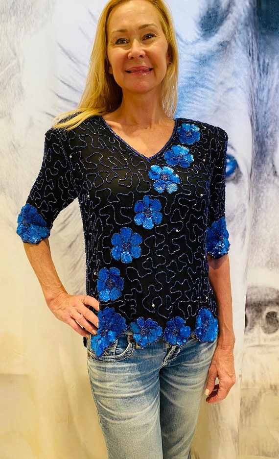 Beautiful Beaded Sequin top, Sequin top,blue,Black