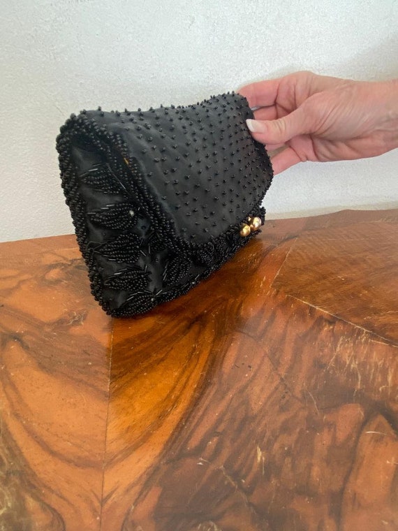 Black beaded formal clutch, purse,bag, black bead… - image 6