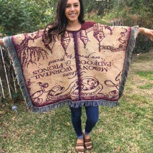 Large Shawl,Map,Shawl,XL,Marauder Map,fringed shawl,Castle,fortress