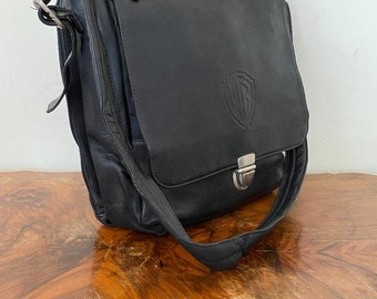Large Black Leather Messenger Bag, Organizer Bag,warner Brothers