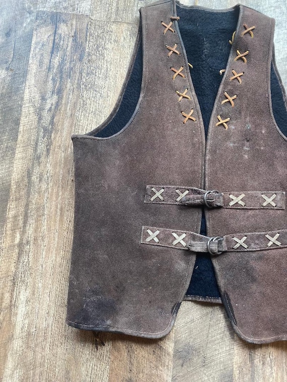 Vintage Leather Motorcycle vest, Suede leather Ve… - image 2
