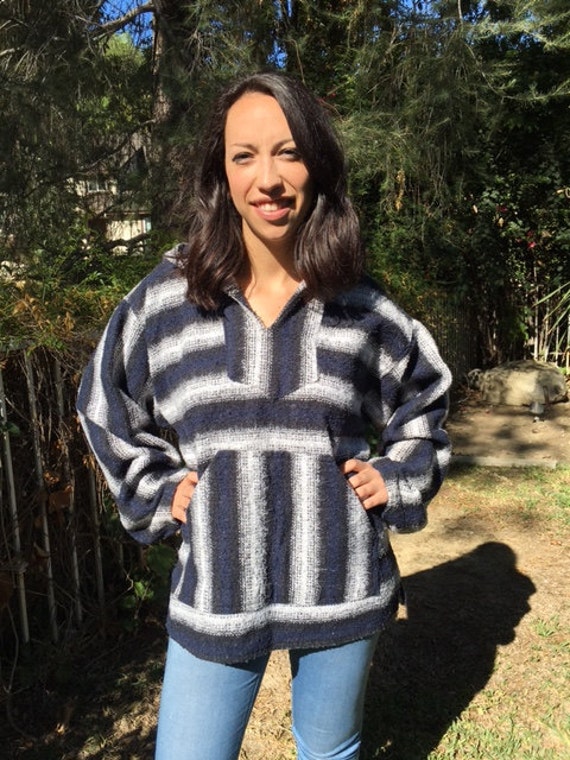 Large Baja hoodie, Mexican hoodie, gray stripe, unisex Gem