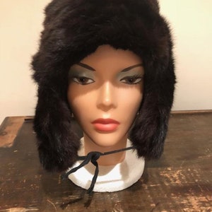 Vintage Fur hat, Quilted, with ear muffs,Rabbit Fur, Hat, Cap ,Dark Brown, Vintage fur, Rushion Hat, Pot-Poht