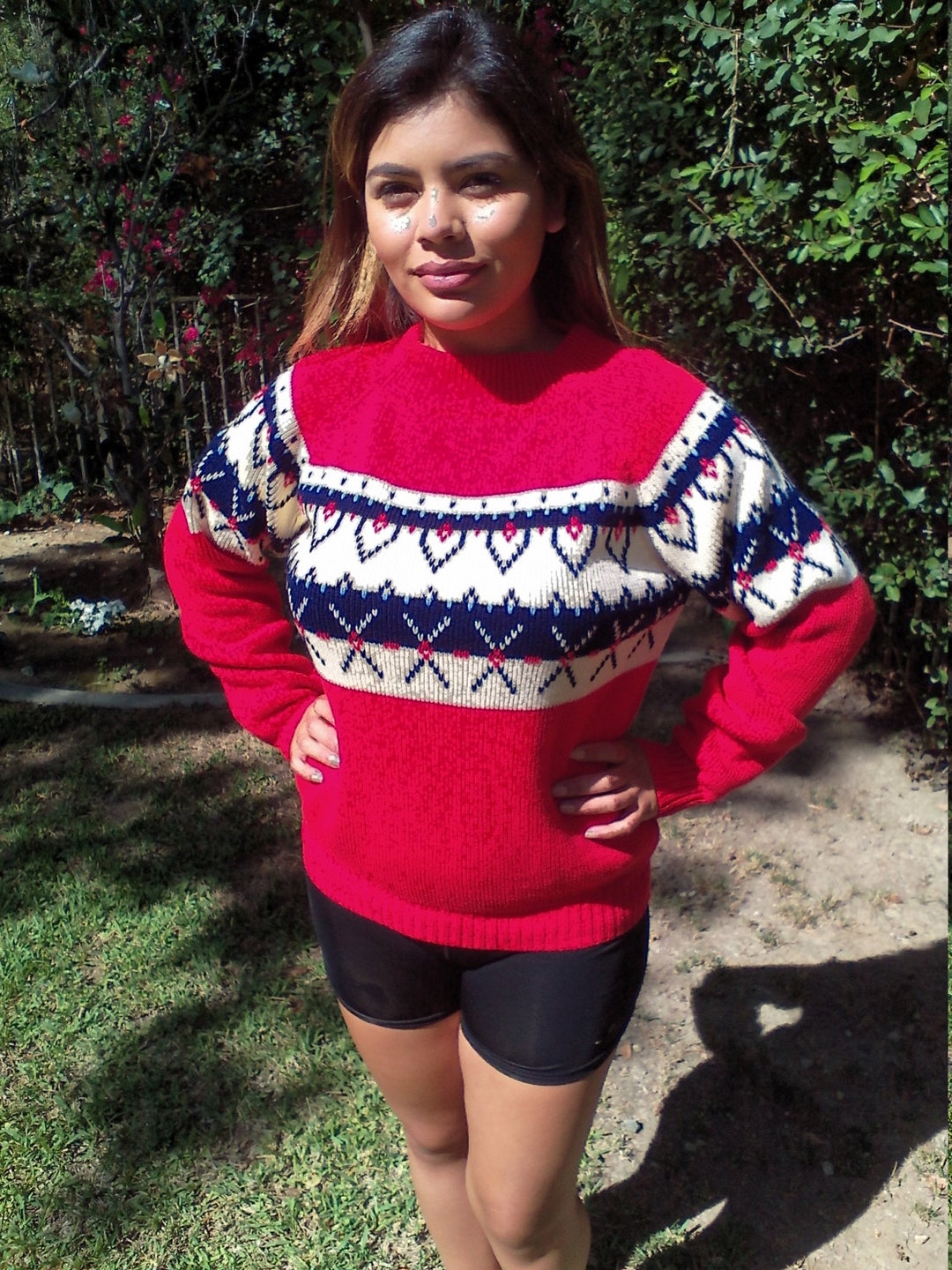 Fir,red Winter Sweater,ski Sweater,medium,1950s,jc Penny's