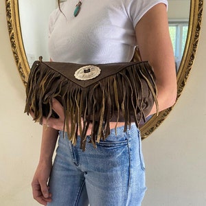 Cartera de mano con flecos de piel suave, cartera de mano concho, monedero