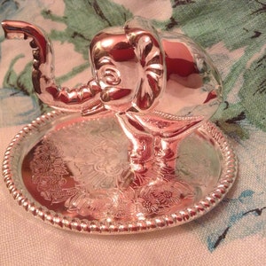 Elephant ring holder jewelry display oval tray silver plate  3.5&quot; x 3&quot; x 2.5&quot;