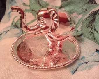 Elephant ring holder jewelry display oval tray silver plate  3.5&quot; x 3&quot; x 2.5&quot;