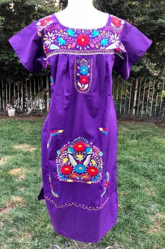Oaxaca dress, Mexican dress, purple cotton dress,