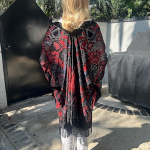 Gorgeous Red Black and Blue velvet, Art Deco, kimono, Burnout Kimono, night, dress, bathrobe, Velvet Robe, Handmade