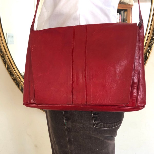 Fanny Bags, Red Leather purse, Shoulder bag, 1980s