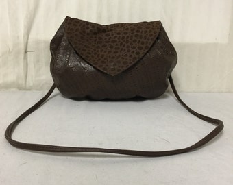 Brown Leather Purse,bag, Croc Embossed, Shoulder Bag
