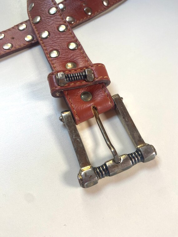 Genuine Vintage Retro Circle Studded Leather Belt