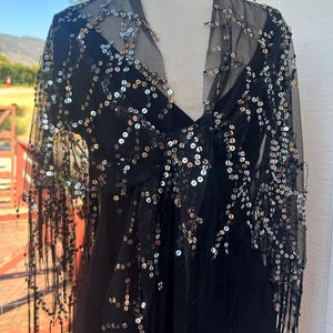 Sparkling Black silver sequin wrap, Shawl, semi sheer, mesh net