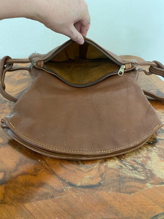 Vintage Brown Leather purse, shoulder bag, 1970s,… - image 8