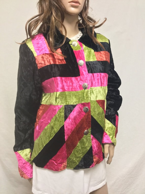 Velvet Jacket, Medium, Black, Green, Pink ,velvet,