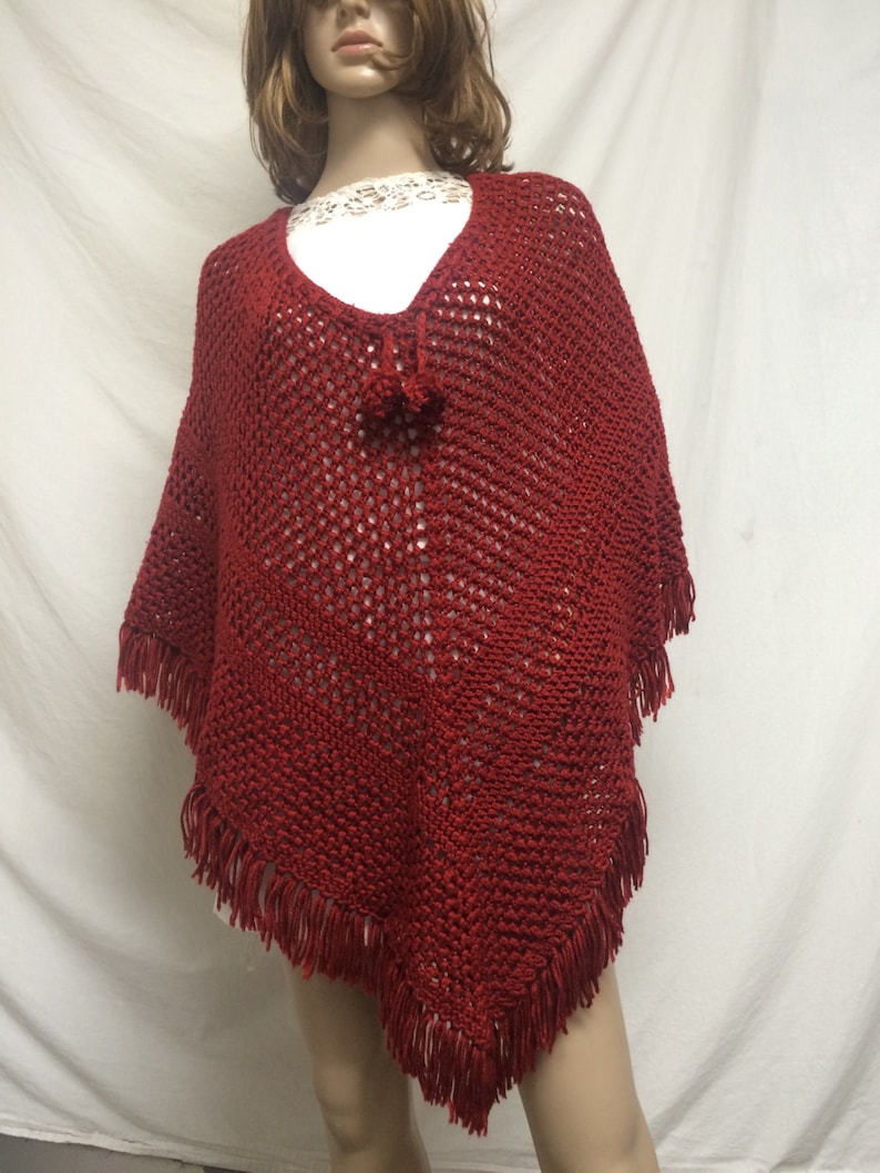 Knit poncho,poncho top,red one size fit all knit wrap rust,poncho