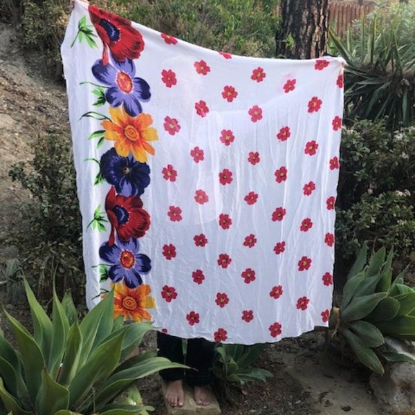 Large Scarf, wrap,shawl,Daisy Flowers,Red, Green,White,Blue,Pink,sarong, 52" x 52"