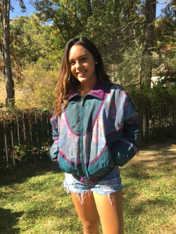 Windbreaker jacket, medium, green, teal, lavender 