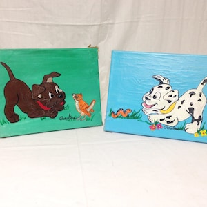 Dog Paintings, Pair ,Hand Painted, Playing, Puppy Pictures