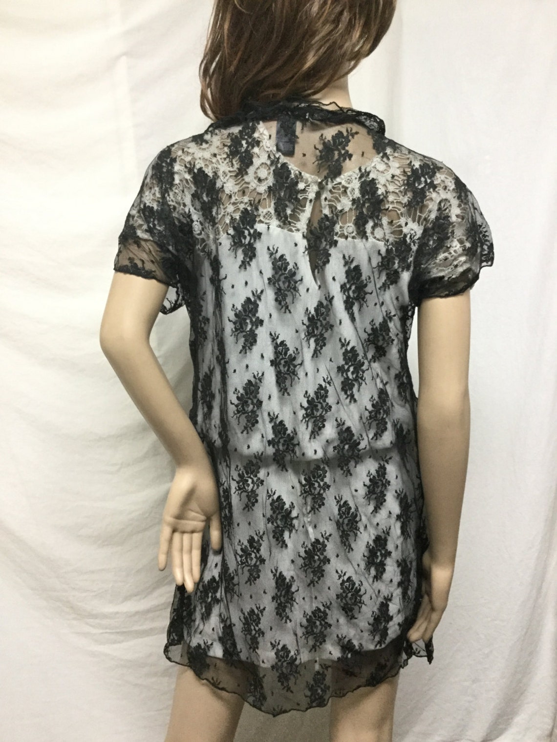 Black Lace Lingerie semi Sheer bathrobe Tie Front Robe Etsy