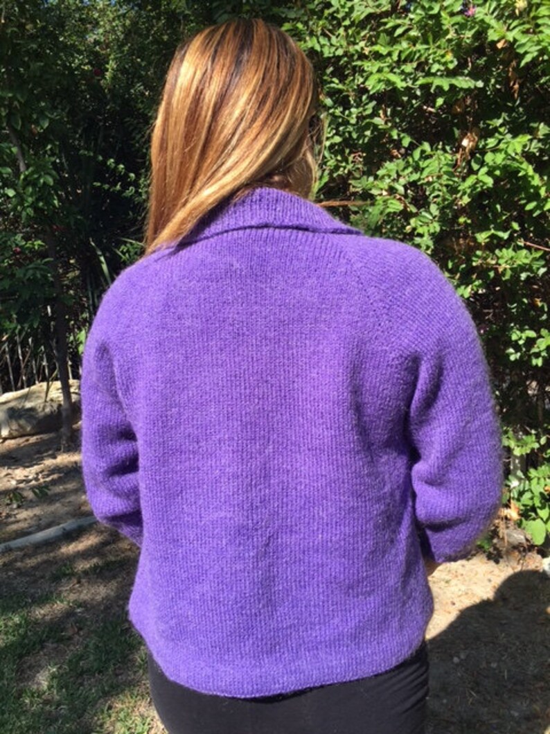 embroidered flowers Hand knit sweater size small purple butterflies