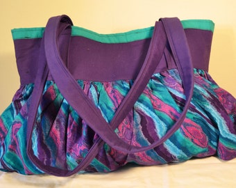 Borsa a tracolla colorata large cotton bag verde e viola con bow beach tote