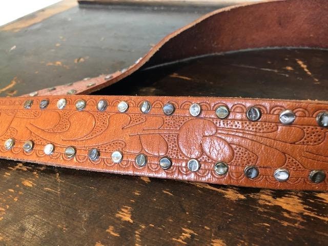 Tooled Leather Beltbrown Leatherboho Belt studded | Etsy