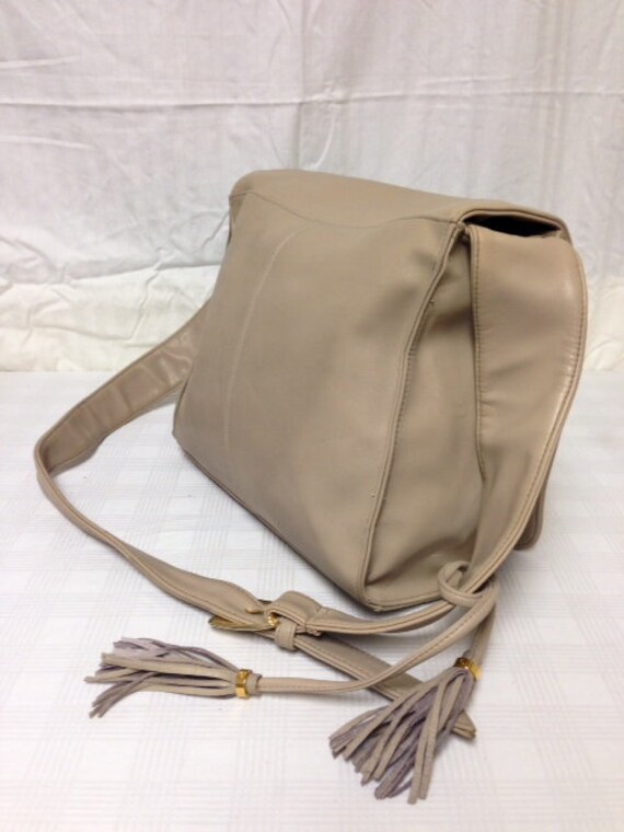 Large Tan Messenger style Shoulder Bag  Purse, Fr… - image 3