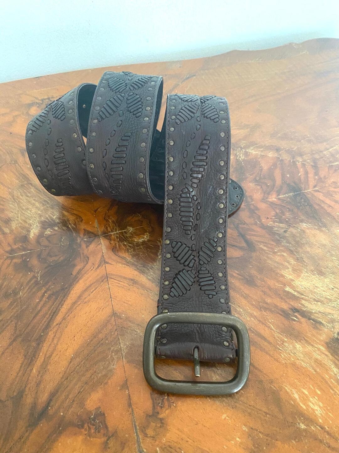 J. Jill, Studded Brown Leather Belt, Boho Belt, Medium, Fits  display picture 2
