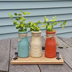 Rustic Farmhouse Centerpiece, Rustic Table Decor, Milk Bottle Centerpiece,Farmhouse Decor, Rustic Kitchen Centerpiece, Farmhouse Table Decor