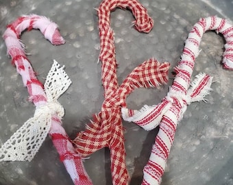 Fabric Valentine Candy Canes, Pink, Red, Cream Bowl Fillers, One Candy Cane
