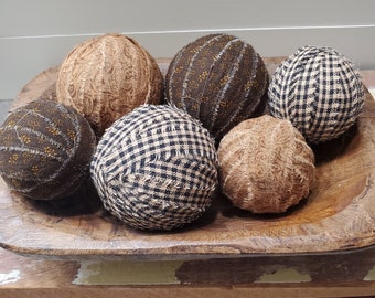 Primitive Fabric Rag Balls: Rustic Country Bowl Filler Set