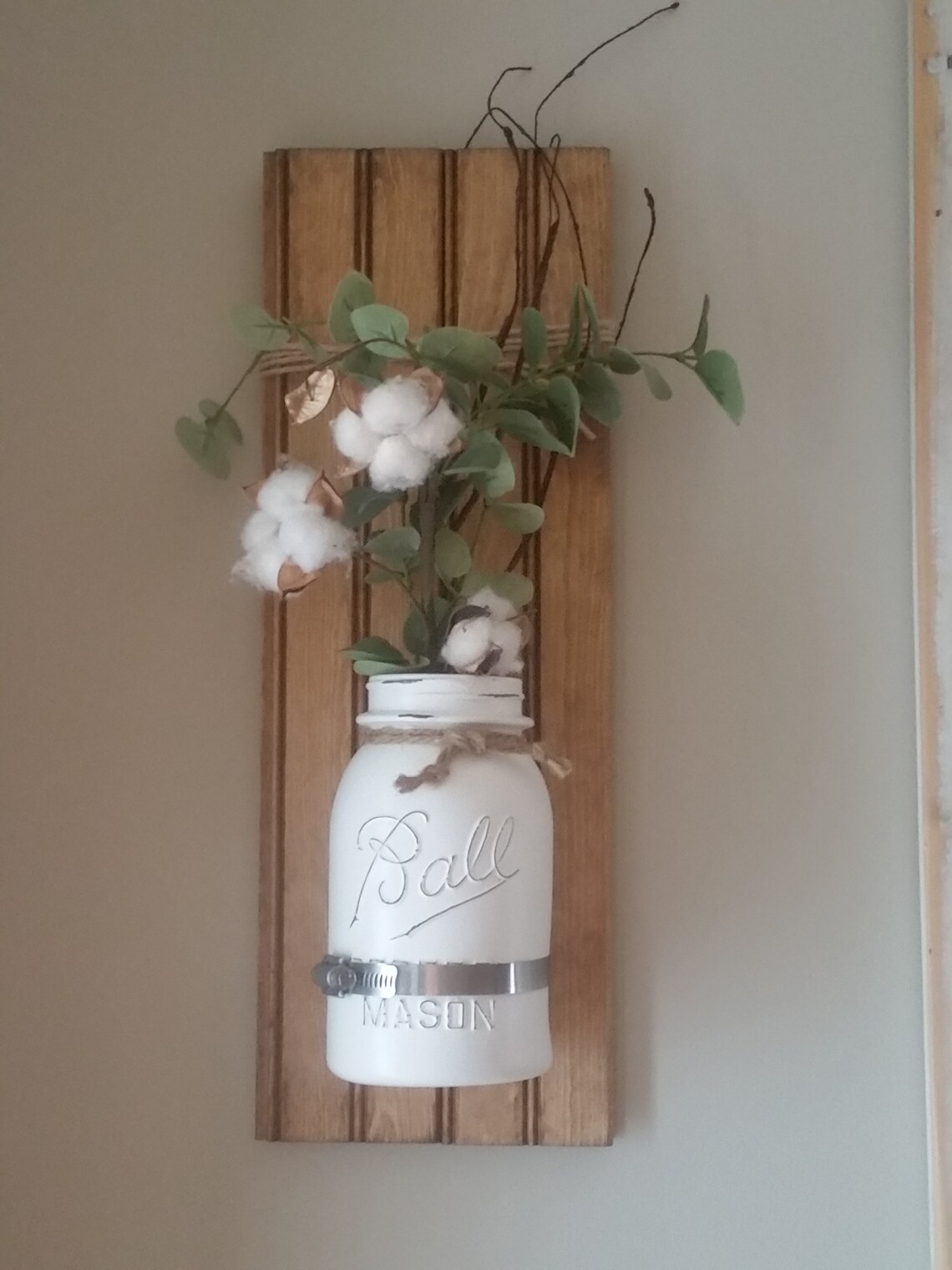 White Mason Jar Wall Vase Mason Jar Wall Vase Farmhouse Wall Etsy