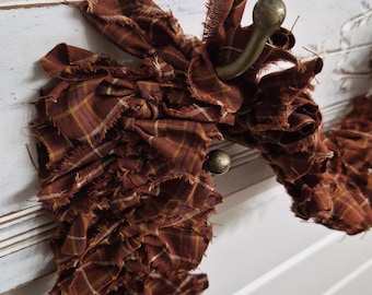 Fall Garland, Primitive Rag Wreath, Autumn Accent