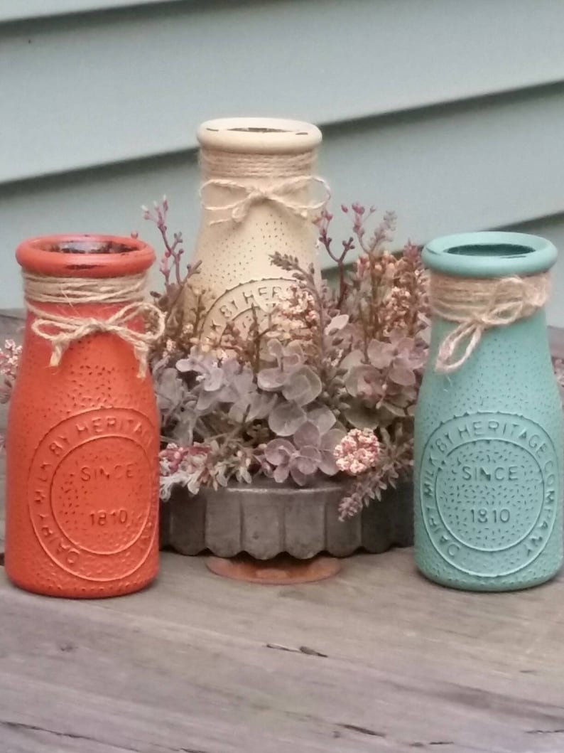 Milk Bottle Decor Fall Bottle Decor Milk Bottle Vase Vase Etsy