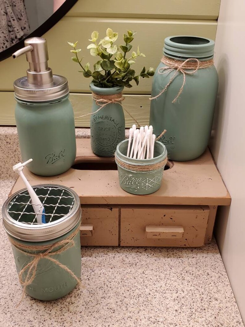 5 Piece Mason Jar Bathroom Set Bathroom Set Bathroom Etsy