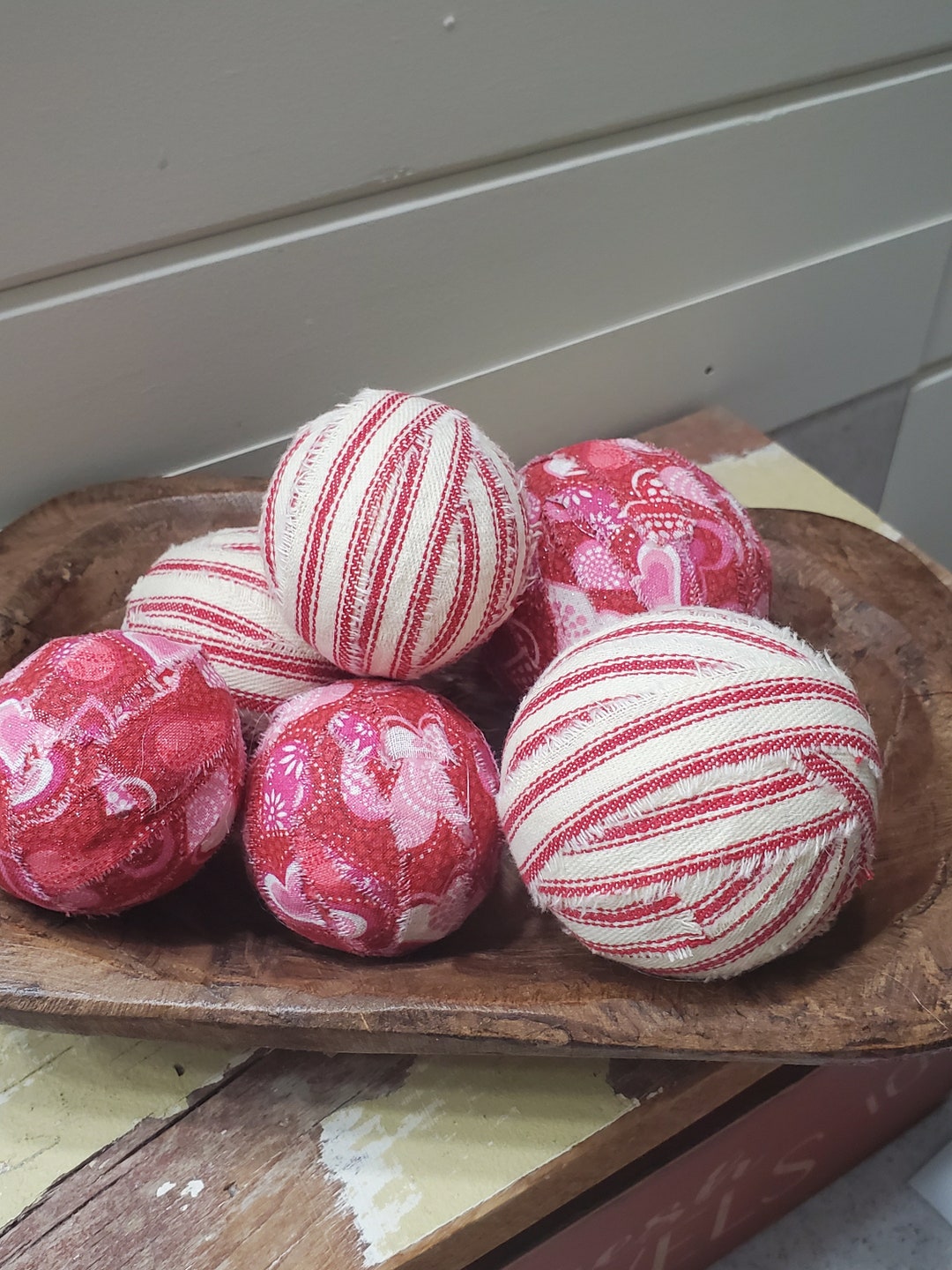 Rag Ball Bowl Fillers, Valentine Fabric Bowl Fillers, Heart Fabric Rag