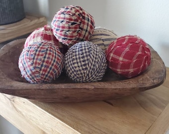 Americana Homespun Rag Balls: Primitive Bowl Fillers, Set of 6