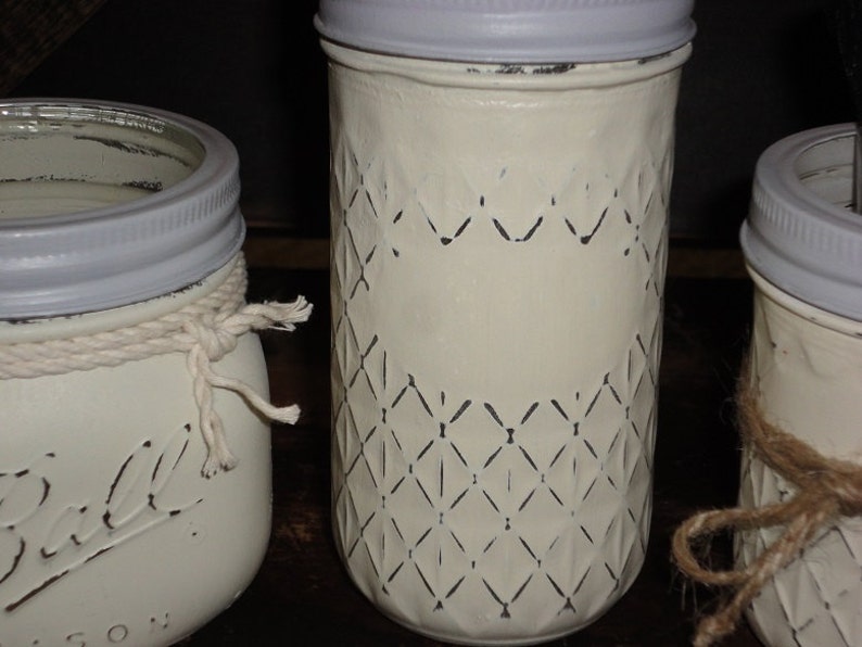 White Mason Jar Bathroom Set Mason Jar Bathroom Set Bathroom Etsy