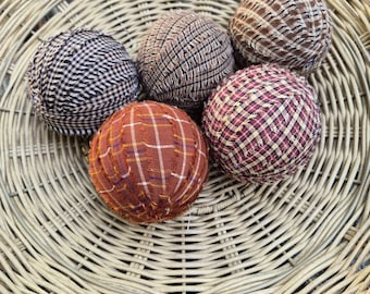 Homespun Fabric Fall Rag Balls, Primitive Rustic Bowl Fillers (Set of 5)