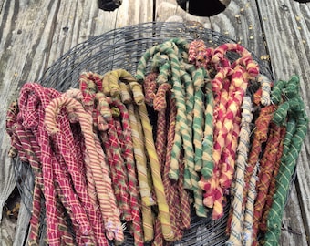 Primitive Fabric Candy Cane Ornaments: Rustic Christmas Tree Decor
