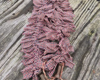 Americana Plaid Homespun Rag Garland 4' / Farmhouse Rag Garland / Patriotic / Red & Blue Rag Tie Garland / Primitive Swag