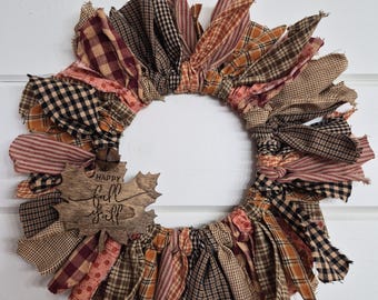 Fall Rag Wreath,  Modern Farmhouse Decor, Primitve Wreath,  Rag Wreath