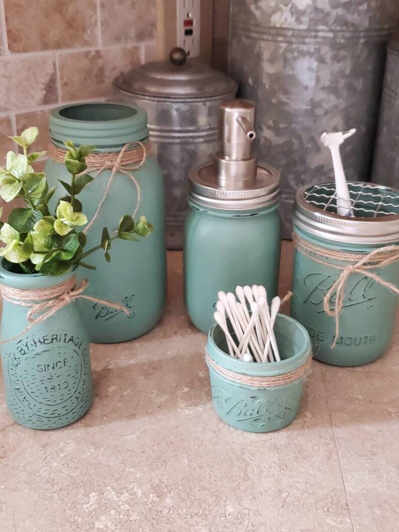 Juego de baño de tarro mason de 5 piezas conjunto de baño | Etsy