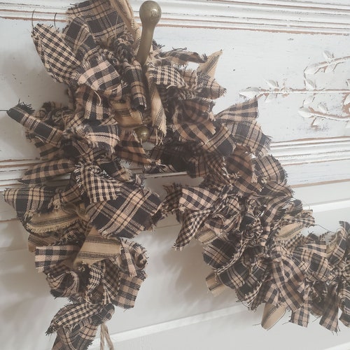 Black & Tea Dyed Homespun Fabric Garland: Rustic Farmhouse Decor