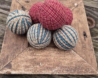 Farmhouse Bowl Filler, Red and Wheat Floral Rag Balls, Tier Tray Decor